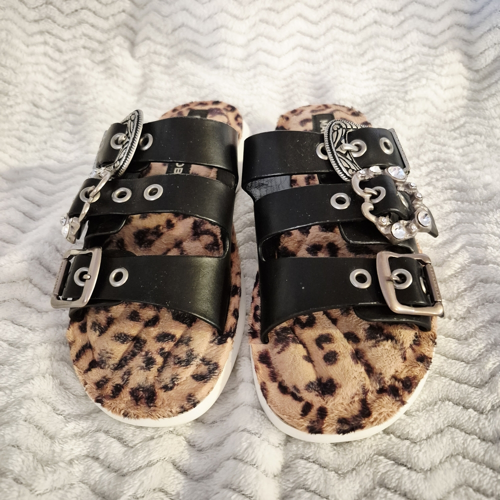 Marc Jacobs Edgy Leopard Print Sandals with Rhinestone Straps
